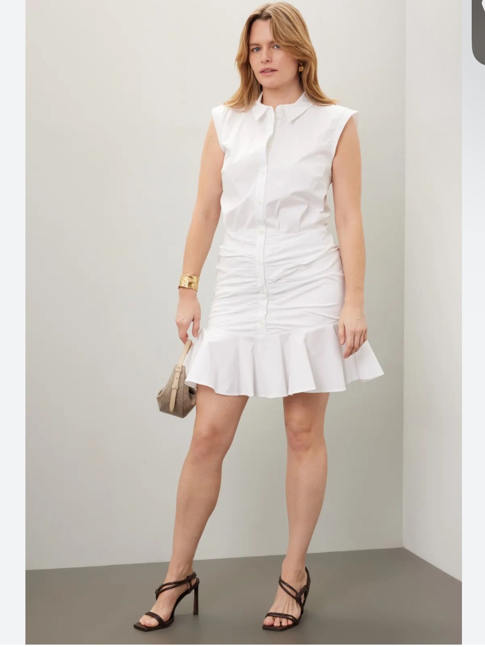 VERONICA BEARD Bell Button Down Ruched White Dress Size 4